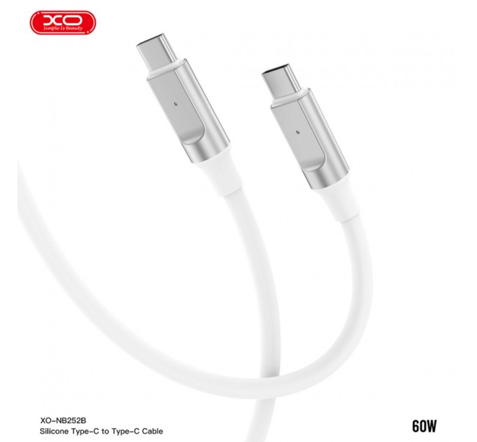 Кабель XO Liquid Silicone Type-C to Type-C 60W 1м белый, цена: 99 грн.