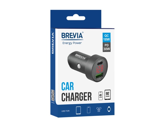 Автомобильное зарядное устройство Brevia ePower DualMetal Display 48W 1xUSB-C+1xUSB-A, черный металлик, цена: 383 грн.