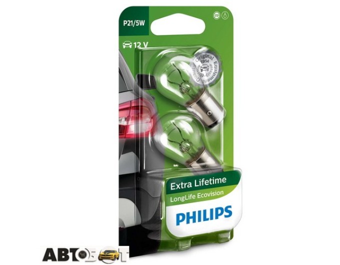 Лампа накаливания Philips LongerLife EcoVision P21/5W 12V 12499LLECOB2 (2 шт.), цена: 159 грн.