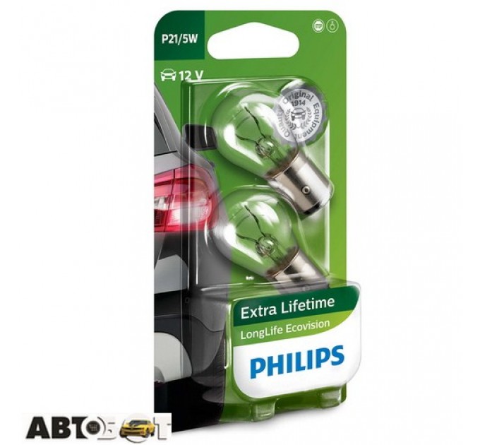 Лампа накаливания Philips LongerLife EcoVision P21/5W 12V 12499LLECOB2 (2 шт.), цена: 118 грн.