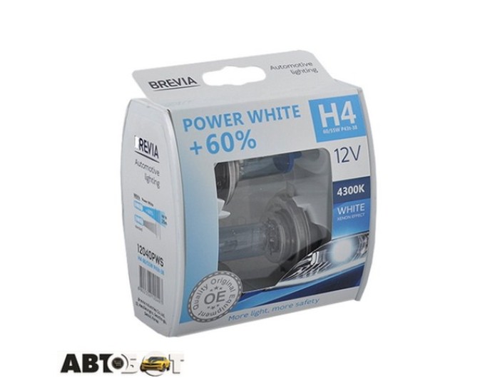 Галогенна лампа BREVIA Power White +60% H4 12V 60/55W 4300K 12040PWS (2 шт.), ціна: 680 грн.