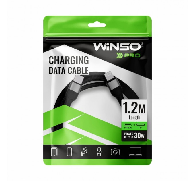 Кабель Winso Pro Type-C to Lightning 30W TPE+плетение 1,2м черный, цена: 182 грн.