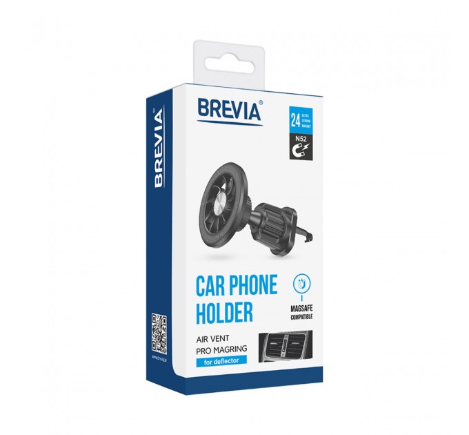 Держатель телефона автомобильный Brevia Air Vent Pro MagRING для дефлектора, магнитный Magsafe, черный, цена: 259 грн.