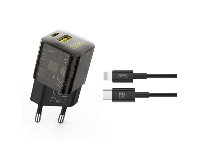 Сетевое зарядное устройство XO CE05 Gan PD30W+QC3.0 18W+ Lighting кабель коричневый, цена: 399 грн.