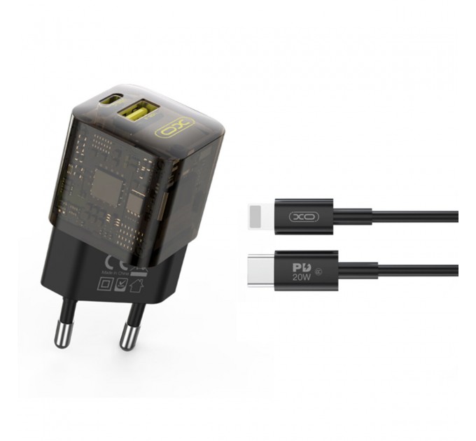 Сетевое зарядное устройство XO CE05 Gan PD30W+QC3.0 18W+ Lighting кабель коричневый, цена: 369 грн.
