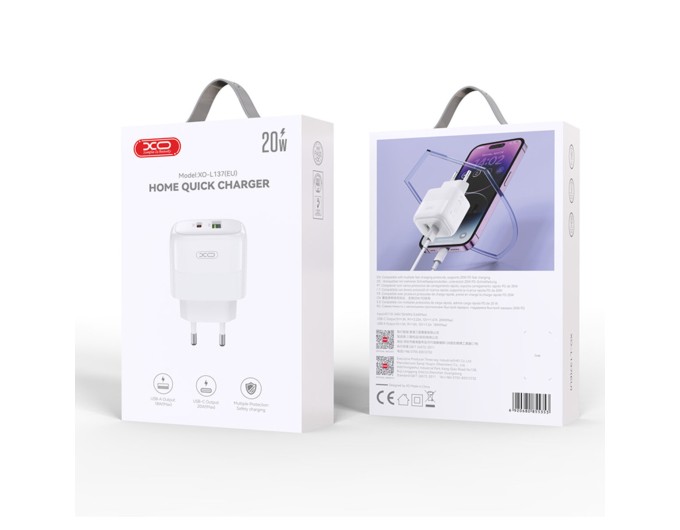 Сетевое зарядное устройство XO L137 PD20W/QC18W 1USB-A+1USB-C белый, цена: 229 грн.