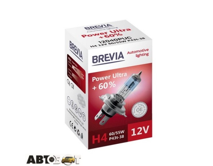 Галогенна лампа BREVIA Power Ultra +60% H4 12040PUC (1 шт.), ціна: 253 грн.