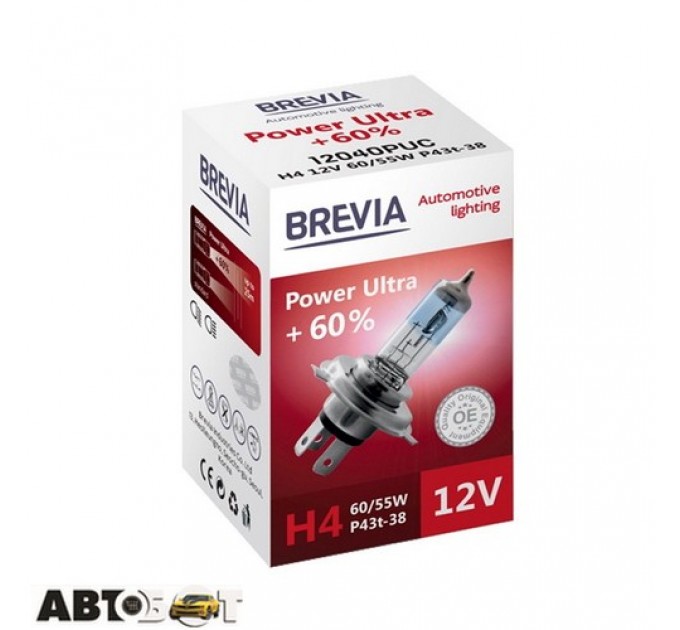  Галогенная лампа BREVIA Power Ultra +60% H4 12040PUC (1 шт.)