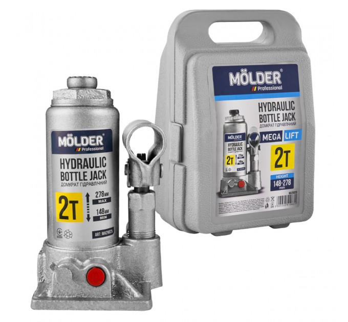 Домкрат гідравлічний пляшковий Molder 2т 148-278мм у кейсі, ціна: 648 грн.