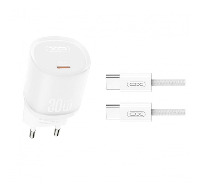 Сетевое зарядное устройство XO L150 30W Single USB-C + Type-C кабель белый, цена: 369 грн.