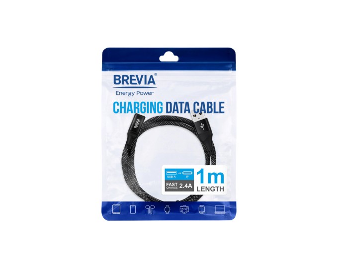 Кабель Brevia USB to Lightning 2,4А 1м, чорний ZIP, ціна: 147 грн.