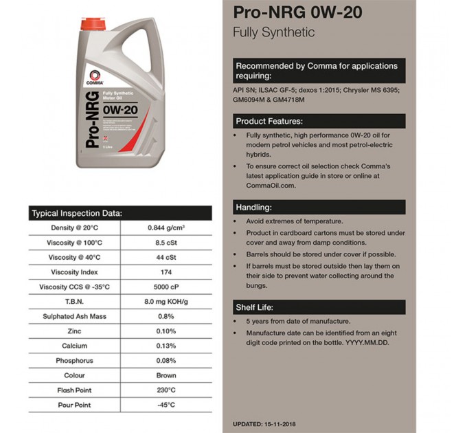Моторное масло Comma PRO-NRG 0W-20 1л, цена: 410 грн.