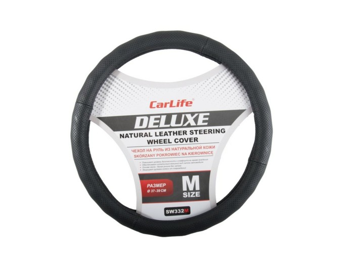Чехол на руль Carlife 37-39 см кожаный Delux, черный, цена: 388 грн.