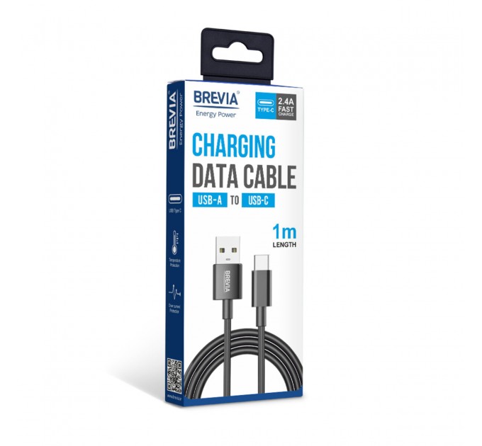 Кабель Brevia USB to Type-C 2,4А 1м, черный box, цена: 115 грн.