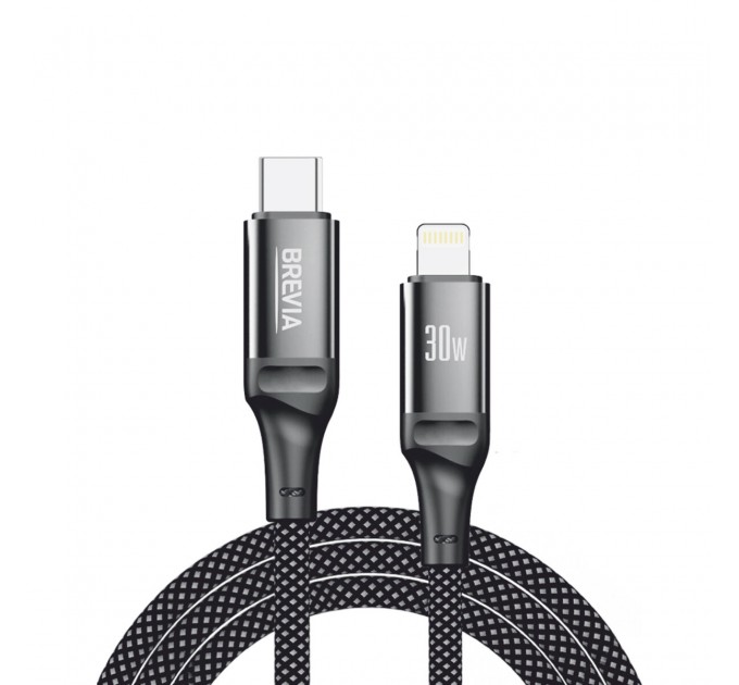 Кабель Brevia Type-C to Lightning 30W 1м, черный ZIP, цена: 218 грн.