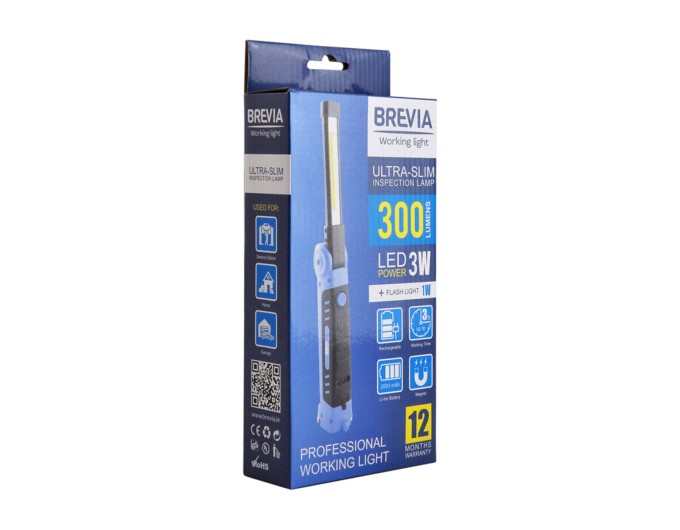 Ліхтар інспекційний Brevia LED Ultra-slim 3W COB+1W LED 300lm, 2000mAh, microUSB, ціна: 970 грн.