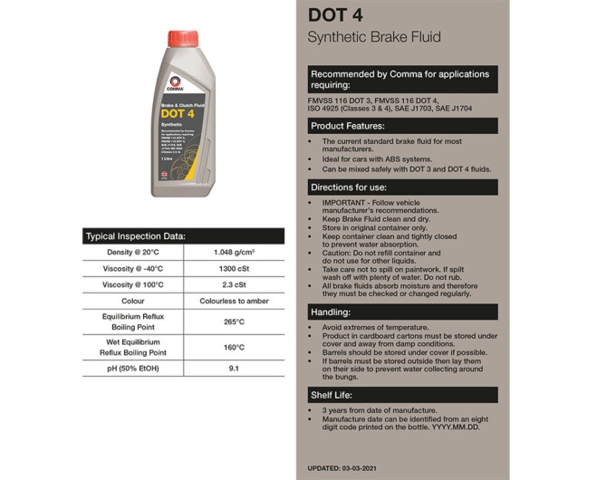 Тормозная жидкость Comma DOT 4 Brake Fluid 5л, цена: 2 258 грн.