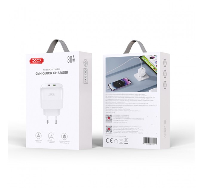 Сетевое зарядное устройство XO L138 PD30W/QC18W 1USB-A+1USB-C белый, цена: 299 грн.