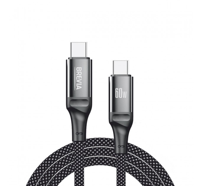 Кабель Brevia Type-C to Type-C 60W 1м, черный ZIP, цена: 167 грн.