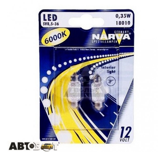  LED лампа Narva C5W 6000K 12V 0.35W SV8.5 18010 (2 шт.)