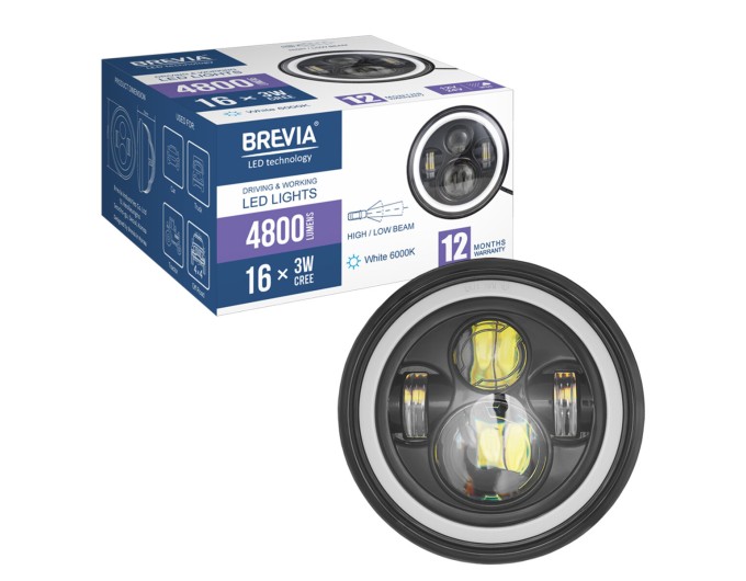 Фара светодиодная Brevia 60W (4x5W ETI+DRL), 4800Lm/2160Lm, 6000K, 177x70мм 1шт, цена: 1 221 грн.