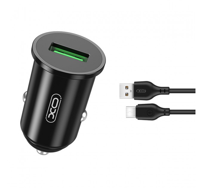 Автомобильное зарядное устройство XO TZ12 QC3.0 18W + Type-c кабель черный, цена: 169 грн.