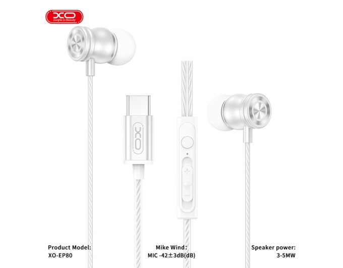 Наушники проволочные XO EP80 In ear Type-C белые, цена: 149 грн.