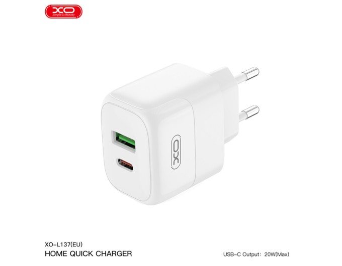 Сетевое зарядное устройство XO L137 PD20W/QC18W 1USB-A+1USB-C + Lightning кабель белый, цена: 299 грн.
