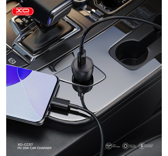 Автомобильное зарядное устройство XO CC57 PD25W Smart Metal Single C Port+ Lightning кабель черный, цена: 179 грн.