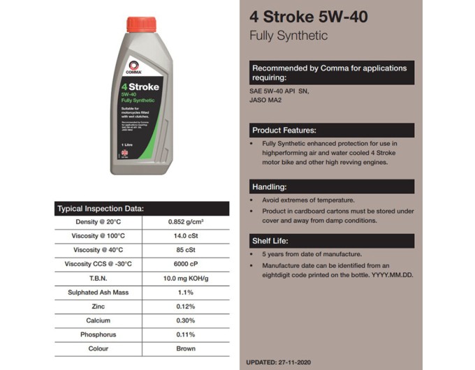 Чотиритактне масло Comma Two Wheel 4T 5W-40 Fully Syn 1л, ціна: 778 грн.