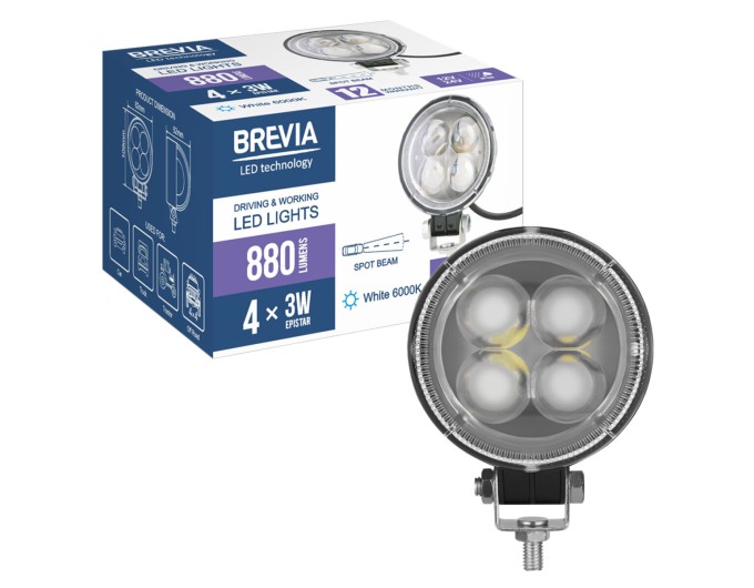 Фара светодиодная Brevia Epistar 4D Spot 10-30V, 12W (4x3W), 880Lm, 1шт, цена: 293 грн.