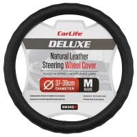 Чохол на кермо Carlife 37-39см, шкіра, чорний, біла гума, один шов, перфорований
