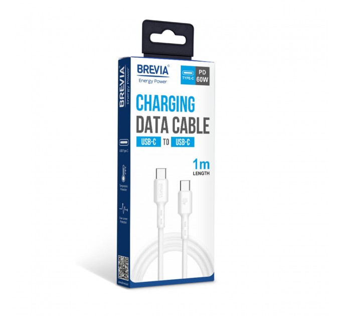 Кабель Brevia Type-C to Type-C 60W 1м, белый box, цена: 174 грн.