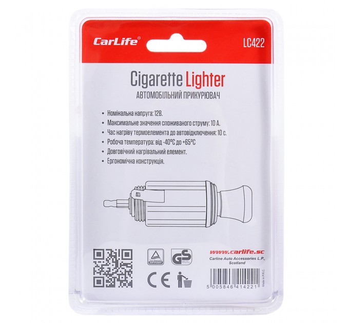 Автомобільний прикурювач CarLife, N2, ціна: 91 грн.