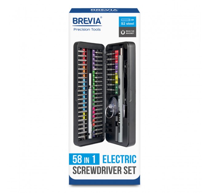 Електровикрутка Brevia з комплектом насадок для точних робіт електрична 15,8х180мм, 58в1, ціна: 1 911 грн.
