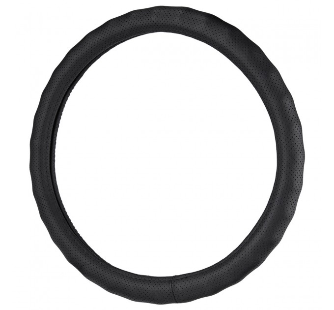 Чохол на кермо Carlife 37-39см, шкіра, чорний, біла гума, один шов, перфорований, ціна: 609 грн.