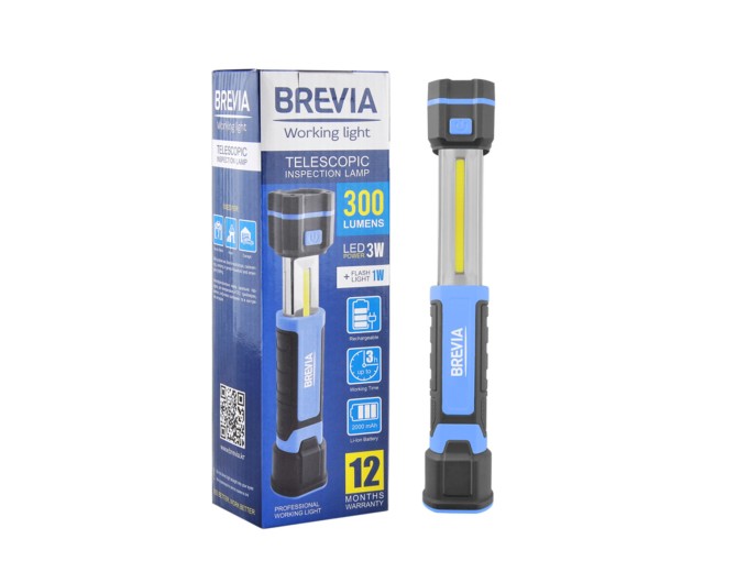 Лампа інспекційна Brevia LED телескопічна 3W COB+1W LED 300lm 2000mAh, Type-C, ціна: 799 грн.