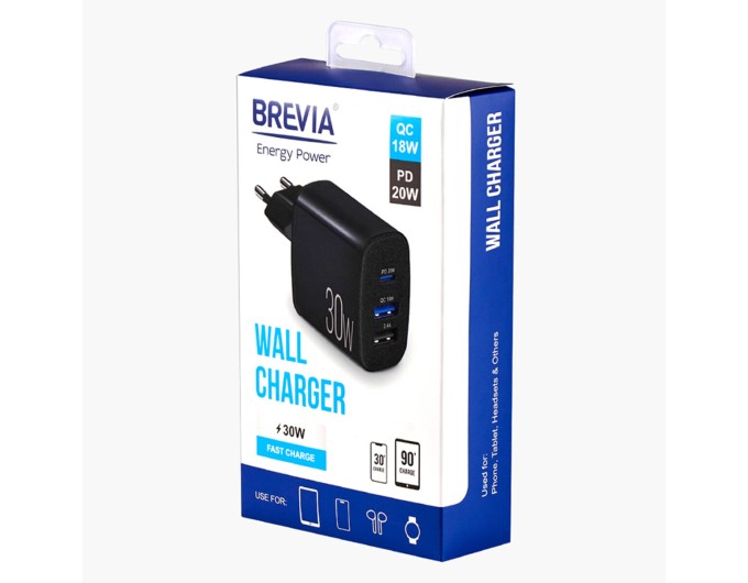 Сетевое зарядное устройство Brevia ePower PD20W+QC18W+12W черный, цена: 658 грн.