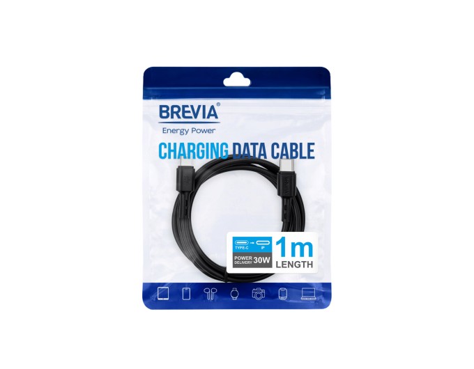 Кабель Brevia Type-C to Lightning 30W 1м, чорний ZIP, ціна: 167 грн.