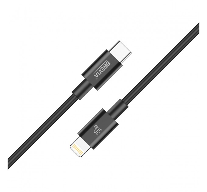 Кабель Brevia Type-C to Lightning 30W 1м, черный ZIP, цена: 178 грн.