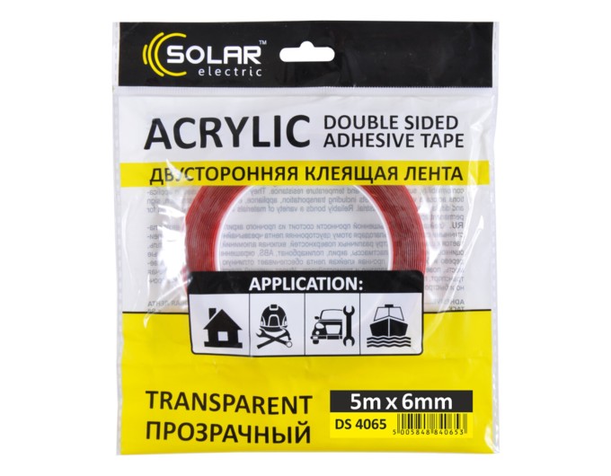 Лента клейкая двусторонняя Solar, ACRYLIC (VHB), прозрачная, 6ммx5м, цена: 63 грн.