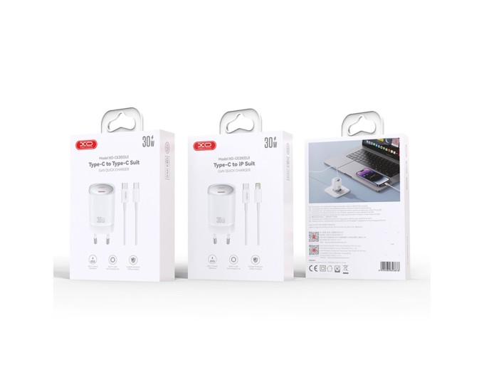 Сетевое зарядное устройство XO CE20 PD30W/PPS33W 1USB-C + Lightning кабель белый, цена: 459 грн.