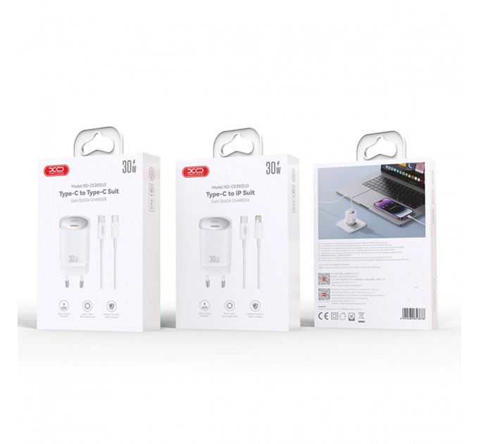 Сетевое зарядное устройство XO CE20 PD30W/PPS33W 1USB-C + Lightning кабель белый, цена: 409 грн.