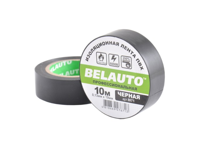 Лента изоляционная ПВХ Belauto 10м, 0.13x19мм, черная, проф., огнеупорная, цена: 22 грн.