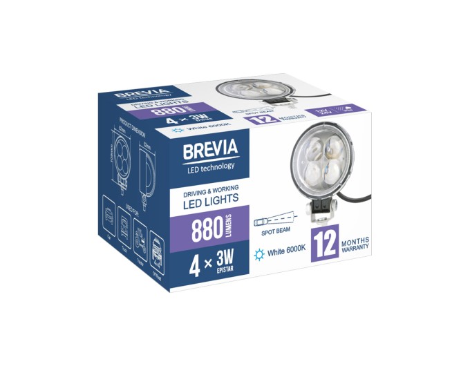 Фара светодиодная Brevia Epistar 4D Spot 10-30V, 12W (4x3W), 880Lm, 1шт, цена: 293 грн.