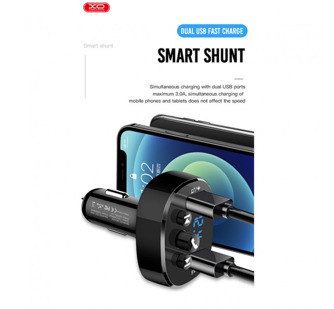 FM-трансмітер XO BCC02 Bluetooth+FM+USB Charging чорний, ціна: 349 грн.