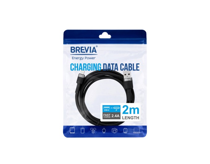 Кабель Brevia USB to Lightning 2,4А 2м, чорний ZIP, ціна: 198 грн.