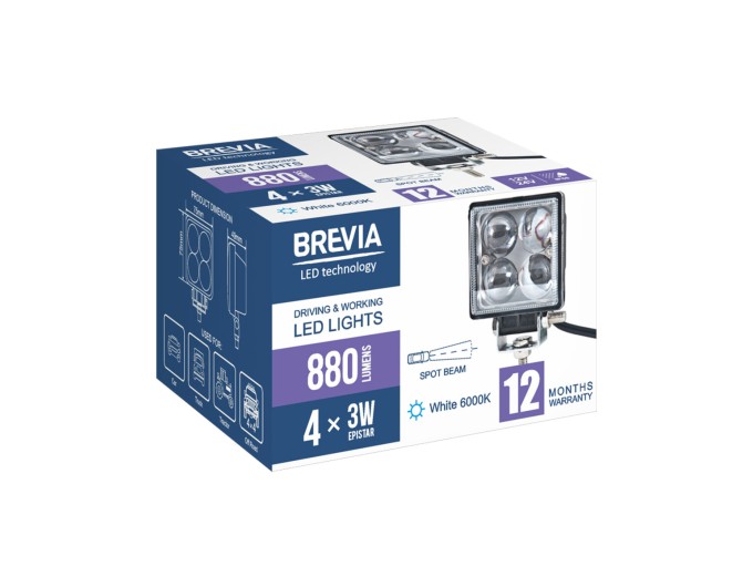 Фара светодиодная Brevia Epistar 4D Spot 10-30V, 12W (4x3W), 880Lm, 1шт, цена: 293 грн.