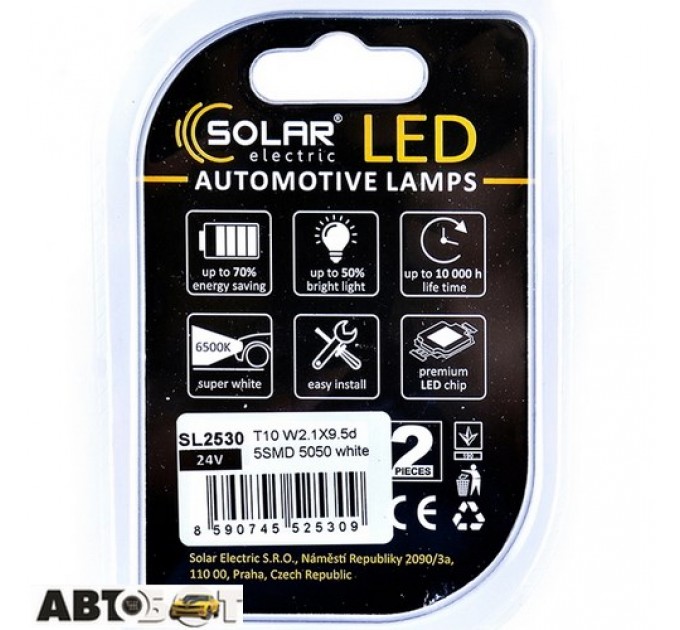 LED лампа SOLAR T10 W2.1x9.5d 24V 5SMD 5050 white SL2530 (2 шт.), цена: 40 грн.