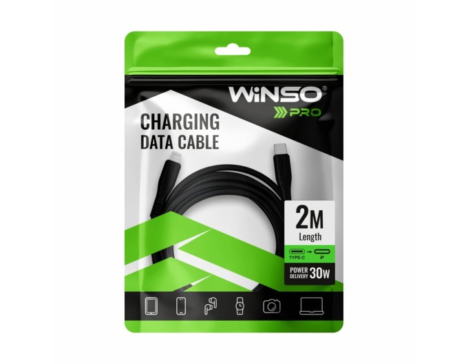 Кабель Winso Pro Type-C to Lightning 30W PVC 2м чорний, ціна: 158 грн.